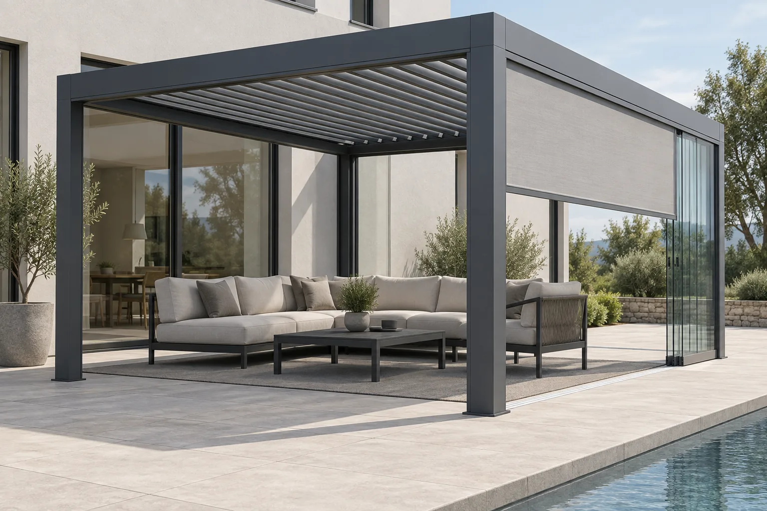 Vista 3D di un prodotto configurabile (tenda da sole) per spiegare Francia: software di configurazione 3D su misura e lancio.
