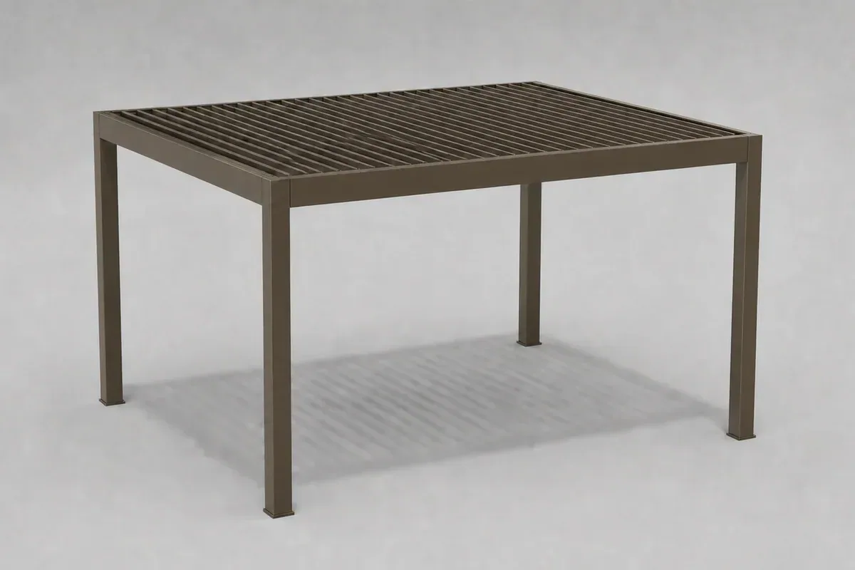 Pergola autoportante in bronzo con tetto a lamelle in una vista del prodotto 3D neutra